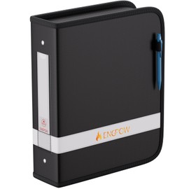 ENGPOW 3 Ring Binder,Fireproof 2 Inch D Ring Binder with Zipper,Holds 500 Sheets,Non-Stick,PVC-Free,Compatible with Clear Sheet Protectors,Portable School Office Home Safe Storage for Paper,Black