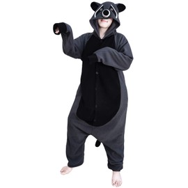 Funnyparty Animal Raccoon Pajamas Costume Unisex Adult Cosplay Jumpsuit Grey XL