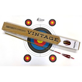 Black Eagle Arrows Vintage Crested Feather Arrows - Red, White, and Black - with 4 inch Feathers - .005 Straightness, 350 Spine - 6 Pack - with Target