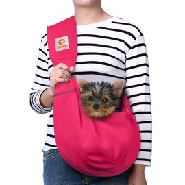 TOMKAS Dog Sling Carrier for Small Dogs Puppy Carrier for Small Dogs (Rose red, Adjustable Strap & Zipper Pocket)