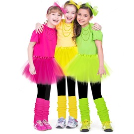 CICOCI 80s Costume Accessories Kids 80s outfits Set TUTU Skirt For Girls 80's Jelly Bracelets Leg Warmers Set
