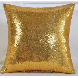 HoliSelear Multi-Size Sparkling Sequins Cushion Cover Shining Bling Pillow Case 16 x 16 Inch for Decor Sofa Wedding Christmas Gold 2 Packs