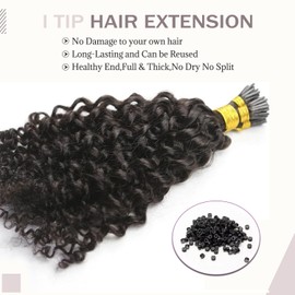 26 Inches I Tip Human Hair Extensions 100 Strands/Pack 50g Pre Bonded Keratin Stick Tipped Hair Bundles Cold Fusion Long Natural Black Curly Water Wave I Tip for Women Hair Extensions