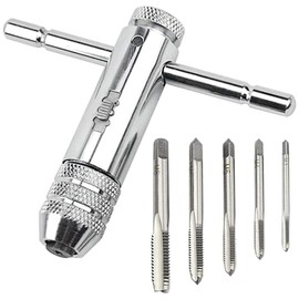 Puedno Adjustable T-Handle Ratchet Tap, M3-M8 Threading Wrench Set, Machine Screw T-Shaped Tap Holder, Thread Metric Plug Tapper Tool