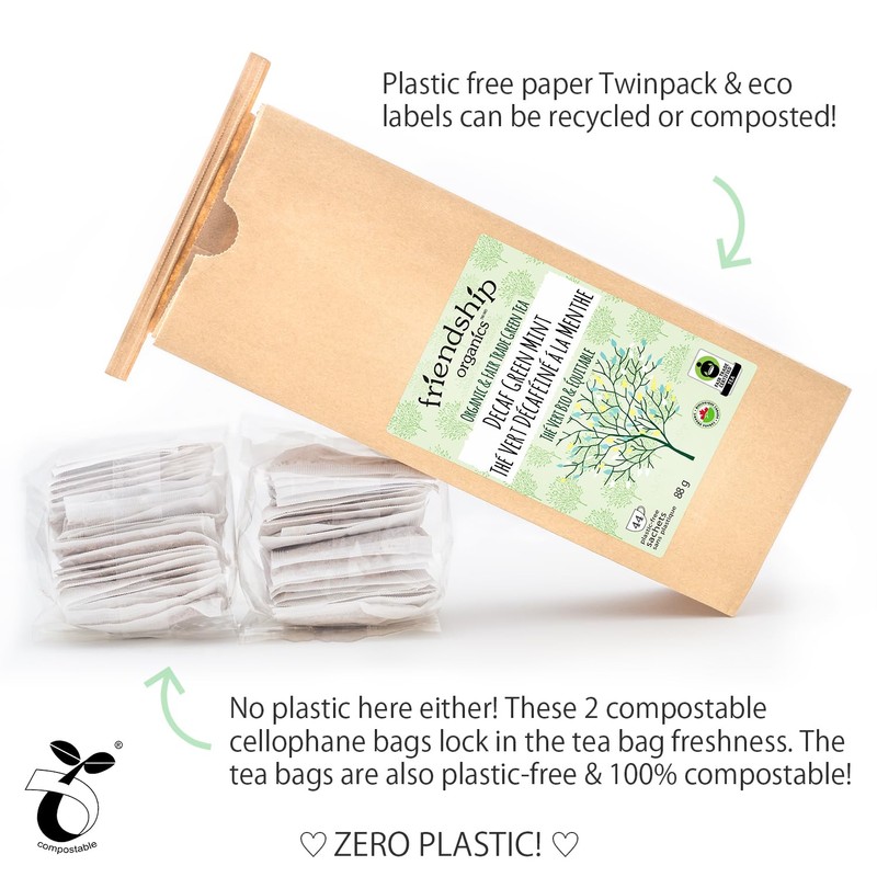 Friendship Organics Decaf Green Mint Tea Bags, Organic and Fair