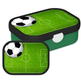 Mepal Lunch Box for Children - Bento Lunch Box - Football - Lunch Box with Bento Compartment & Fork - Meal Prep Box Clip Closure - BPA Free & Dishwasher Safe - 750 ml - Football Field