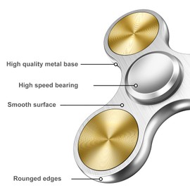 Aolcev Fidget Spinner Hand Spinner Fidget Toy Stainless Steel Metal 4-10 Minutes Fast Bearing Spins Hand Spinner Tri Finger Gyro Toy ADHD EDC Anxiety Stress Relief Toys for Kids and Women Men-Silver