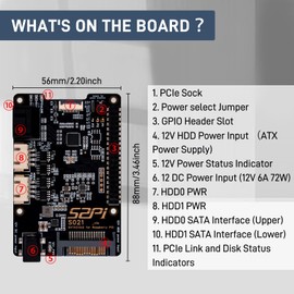 GeeekPi S021 SATA 3.0x2 for Raspberry Pi 5, with Active Cooler and 12V 6A Power Supply