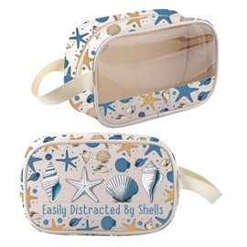 BNQL Seashell Makeup Bag Gifts for Seashell Lovers Easily Distracted By Shells Gifts for Ocean Lovers Zipper Makeup Pouch