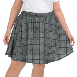 HDE Women's Plus Size Skater Skirt Elastic Waist Pleated Mini Circle Skirts Gray Plaid - 4X