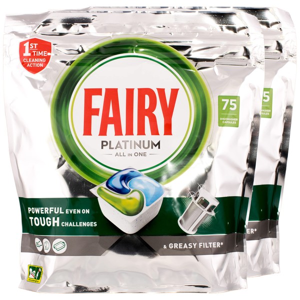 2 x Fairy Platinum All in One Dishwasher Tablets 75 Tablets = 2 per Pack