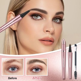 Ledeak Eyebrow Pencil, 3D Waterproof Microblading Eyebrow Pen with 4 Fork Tip, Magic Smudgeproof Eye Brow Pencil, Long-Lasting Liquid Brow Pencil for Natural Looking Defined Eyebrows (Dark Coffee)
