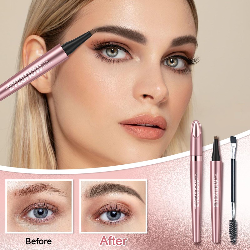 Ledeak Eyebrow Pencil, 3D Waterproof Microblading Eyebrow Pen with 4