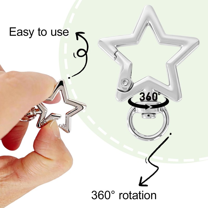12 Pcs Star Carabiner Keychain, Y2K Silver Metal Keychain Accessories