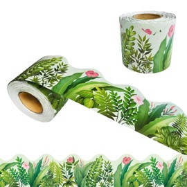 69 Feet Bulletin Board Borders, Straight Rolled Border Trim with Tropical Leaves Patterns for School, Classroom & Offices Decorate