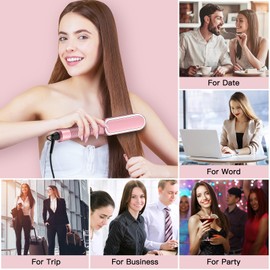 Hair Straightener Brush,Ionic Hot Comb for Women with 20s Fast Heating, Anti-Scald & Dual Voltage,Straightening Brush for Curly & Frizzy Hair (Rose Gold, Large)