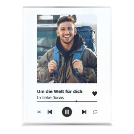 GRAVURZEILE Song Cover Glass Photo with Picture + Title and Music Album - Valentine's Day Gift for Him and Her - Gift for Women and Men - Customisable