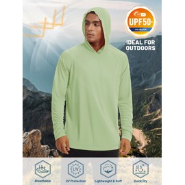 TACVASEN Sun Hoodie for Men UPF 50+ Fishing Long Sleeve UV Protection Dry Fit Hiking Rash Guard Swimming Running Light Green
