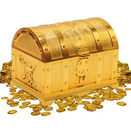 Jesdavan Small Treasure Chest, Treasure Chest, 14 x 9.5 x 9.5 cm, Treasure Chest, Small Treasure Chest, Children's Birthday, Suitable for Pirate Party, Storage Decoration (Gold)