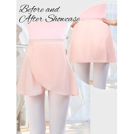 Monbessi Girls Ballet Skirts for Women Chiffon Girls Dance Wrap Skirt Pull On Design(L, Pink)
