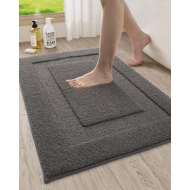 LUMI Bathroom Rug, 24"x36" Soft Absorbent Bath Mat, Non-Slip Rubber Backing, Machine Washable Bath Rug for Shower, Bathtub, Bathroom Floor, Dark Grey