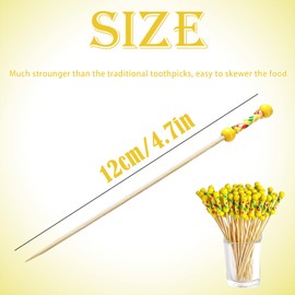 JYJLLM 100 Pack Wooden Cocktail Picks - Natural Eco-Friendly Party & Appetizer Picks for Finger Food, Fruits, Canapés, Wedding Buffet - Elegant Pearl Design (Yellow)