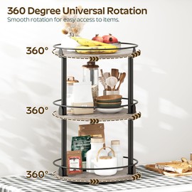 YATINEY 3-Tier Lazy Susan Organizer, Rotating Spice Rack, Spinning Organizer, Industrial Turntable Spice Rack Organizer for Cabinet, Kitchen Countertop, Pantry, Greige and Black SR23BG