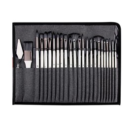 Paint Brush Set Oil Watercolor Artist Acrylic Wooden Stick Painting Brush Set with Canvas Bag 25PCS Set HB‑8621BB White Log Stick