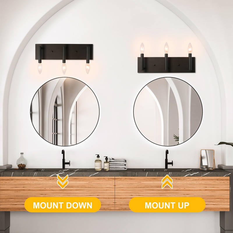 Kalium 3-Light Bathroom Light Fixtures, Matte Black Modern Vanity Lights