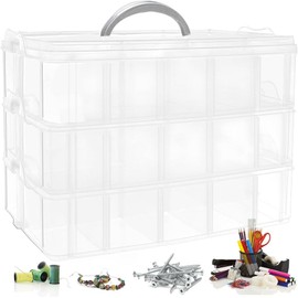 Caja Organizadora con Divisiones, Organizador de Cuentas de 3 Niveles, 30 Compartimentos, Organizador Apilable para Manualidades, Organizador de Juguetes de Abalorios Shou Na
