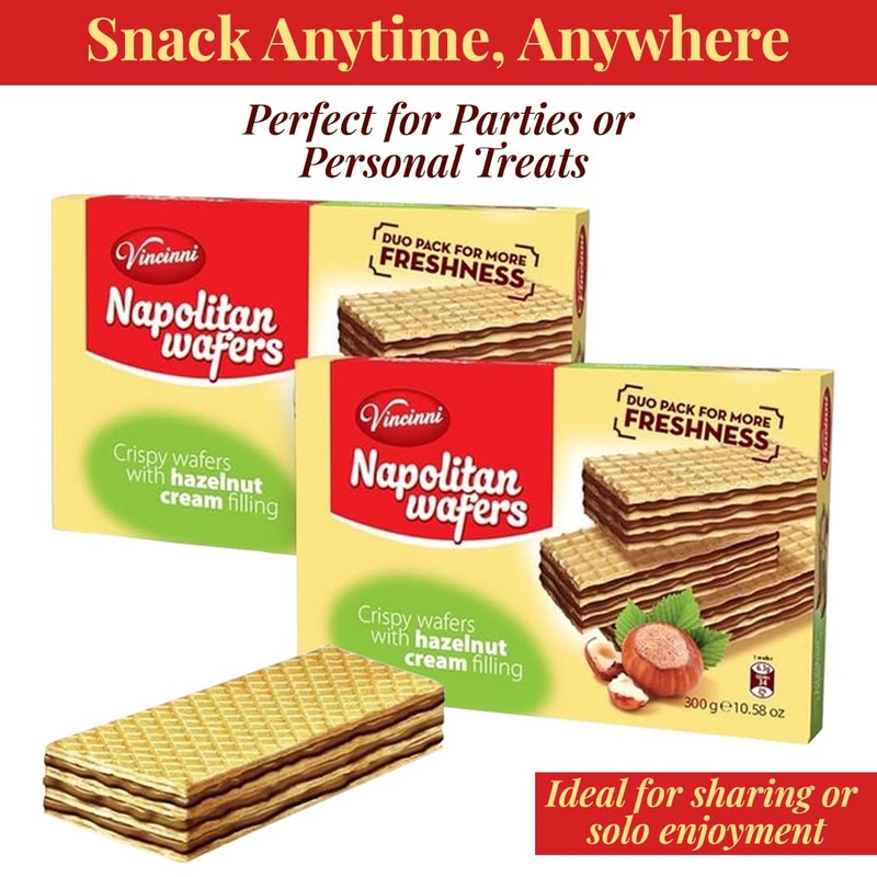 Vincinni Napolitan Hazelnut Wafers Healthy Snacks - Crispy Layers Filled