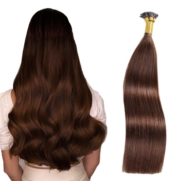 I Tip Human Hair Extensions for Women #4 Chocolate Brown I Tip Extensions 100Strands 80g 16inches Straight Real Hair I-tip Extensions