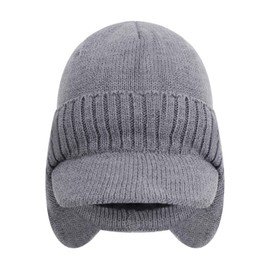 [Folove] Knit Cap, Earmuffs, Cold Protection, Men's Casket, For Autumn and Winter, Knit Hat, With Brim, Wool, Boa, Thick, Warm Hat, Windproof, Thermal, Outdoor, Cycling, Snow, Earflap Cap, Present, Women's, Adults, F Size, gray