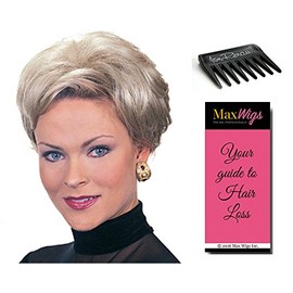 Playmate Straight Hair Topper Color 6H12 Dark Brown with 20% Light Gold Brown Highlights - Jon Renau Wigs Synthetic Top Piece Large Base Bundle with Wig Comb, MaxWigs Hairloss Booklet