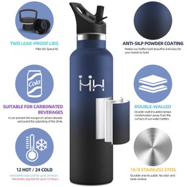 Motswedi Stainless Steel Drinking Bottle, 1 Litre, BPA-Free, Drinking Bottle with Straw, Cold and Warm, Stainless Steel Drinking Bottle, Leak-Proof, Thermos Flask for Sports, Fitness, Outdoor, Yoga