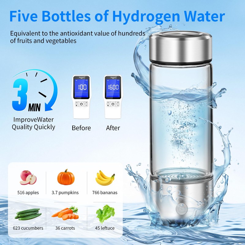 PQETBV Hydrogen Water Bottle, 420 ml, Portable Hydrogen Water Bottle
