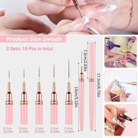 10 Pcs Nail Art Liner Brushes Set 7/9/11/15/25mm Fine Detailing Brushes for Acrylic Nails, Professional Dotting Tool, Thin Line Drawing pen for Long Line, Fine Drawing, Ideal for Beginner & Pro (Black)