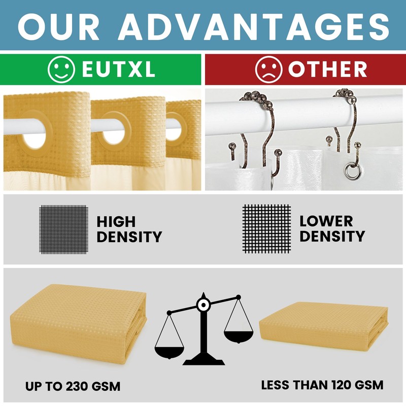 EUTXL Gold Hotel Shower Curtain - 230GSM Waffle Textured Heavy