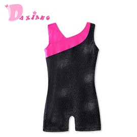 DAXIANG Gymnastics Leotards for Girls, Leotard for Girls Gymnastics Outfit Black Shorts Dance Unitard Biketards Hot Blue Pink Stars