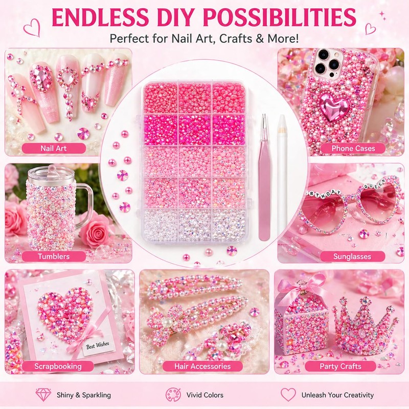 12000 Pcs Bedazzling Kit, Pink Rhinestones, Gems for Bedazzling