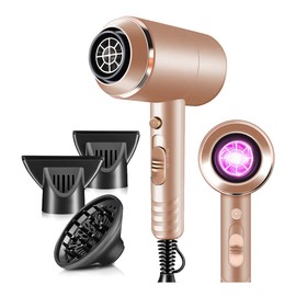 Secadora de Cabello, Secadoras Profesionales para Cabello 1800W, Secadora con Difusor para Rizos Ion Negativo, 3 Temperatura Ajustable y 2 Velocidades, Secadora de Pelo Portátil con Boquillas y Difusor para Hogar o Salón - Oro