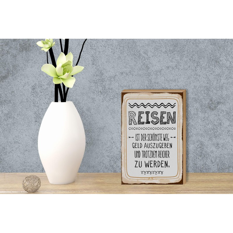 Femer Holzschild Spruch 12x18 cm Reisen ist der Schönste Weg