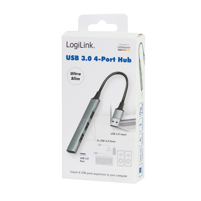 Logilink UA0391 - USB 3.0 Slim Hub 4-Port with Aluminium