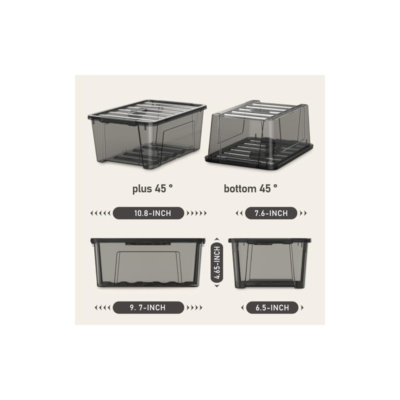 YYXB Clear Black Storage Bins with Lids, 12 Pack Plastic