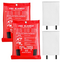 WIYETY Pack of 2 Premium Fire Blankets: Fire Protection Blanket Made of Fibreglass Cloths, 100 x 100 cm Fire Blanket for Kitchen, Emergency Survival Kit for Kitchen, Fireplace, Barbecue, Car, Camping,
