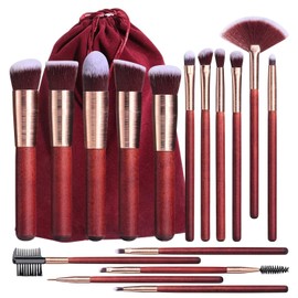 BS-MALL 16 Pcs Premium Makeup Brushes Synthetic Foundation Powder Concealers RED