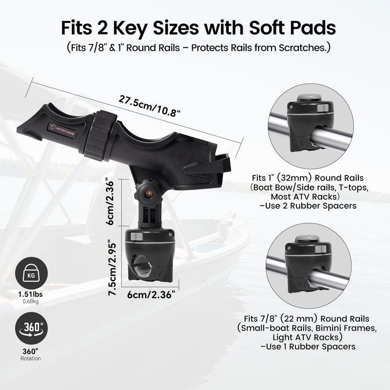 HITORHIKE Fishing Rod Holder Universal Fit Kit Allows for 360-degree