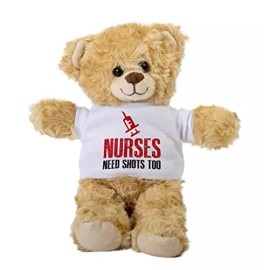 SpreadPassion Nurses Need Shots Too Teddy Bear, Gift Stuffed Animal, Plush Teddy Bear with Tee