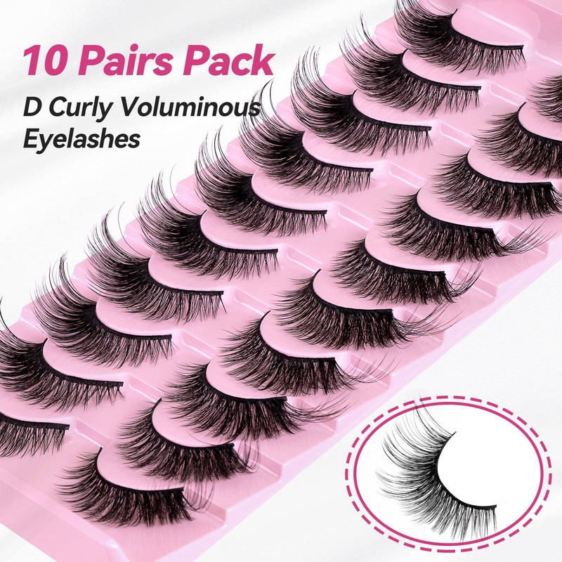 CINYOLA Mink Lash Fluffy Wispy False Eyelashes, 10 Pairs D