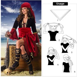 SDXCJY Pirate Accessories - Pirate Headbands, Belt for Men and Women, Pirate Bandanas, Large Sashes for Pirate Captains in Medieval Style, Ideal for Carnival for Adults and Children, red, One size